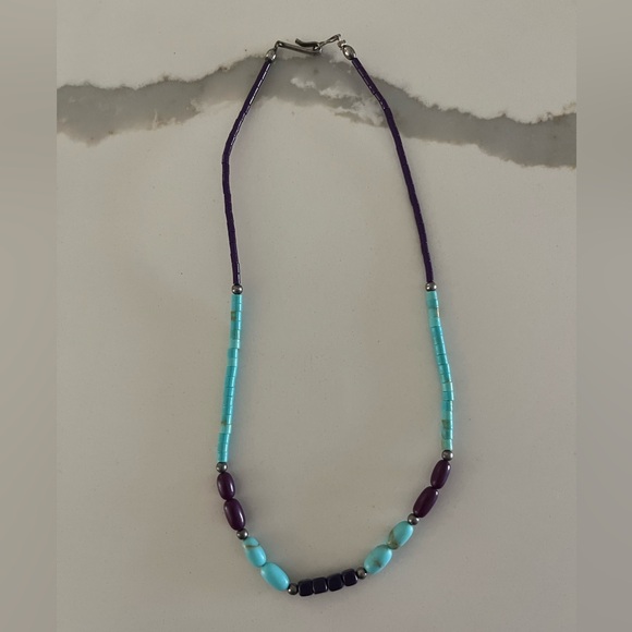 Jewelry - Turquoise and purple wood bead necklace